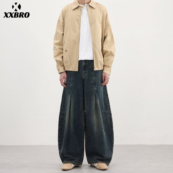 Men's Clothing High Street Trendy Curved Blade Wide Leg Cargo Pants Patchwork American Brand Jeans Vintage Washed Denim Pants For Cleanfit Style_mkmklike.com