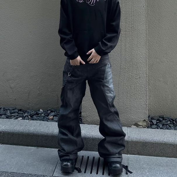 Men's Clothing Men's High Street Cleanfit Jeans Retro Flared Curved V Neck Slimming Black Pants For Streetwear_mkmklike.com