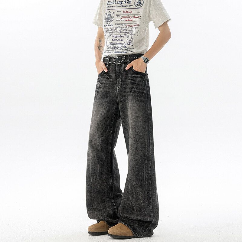 190 Tall Extended Jeans Cleanfit Lightning Crack Men's Trendy Brand Design Straight-leg Micro-pull Pants_mkmklike.com
