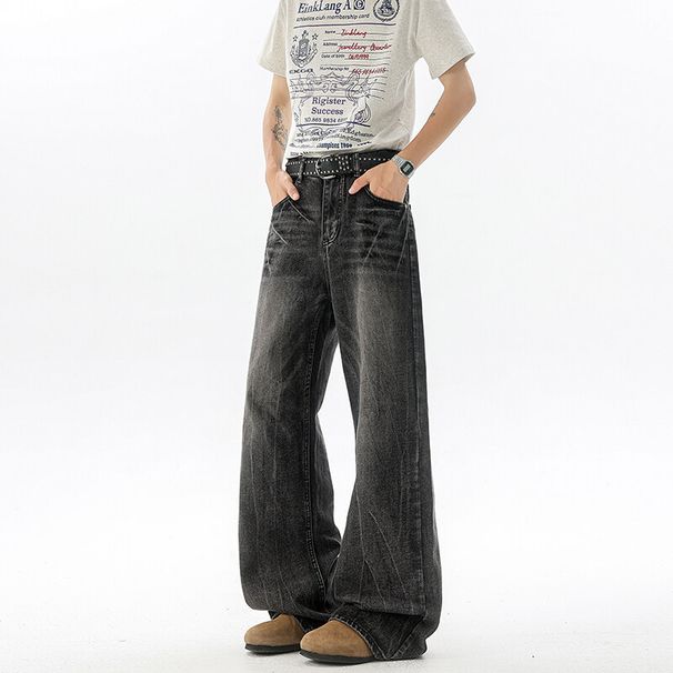 190 Tall Extended Jeans Cleanfit Lightning Crack Men's Trendy Brand Design Straight-leg Micro-pull Pants_mkmklike.com