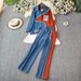 Women's Clothing Designer Lapel Patchwork Denim Shirt Long Sleeved Top Suit For Women High Waist Slim Color Matching Wide Leg Pants Two Piece Suit_mkmklike.com