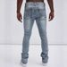 Men's Slim Fit Patchwork Jeans – Distressed Denim With Embroidery & Raw Hem (28-42, Stretch Cotton, Vintage Wash, Skinny Leg, Streetwear Essential)_mkmklike.com