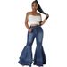 Women's Clothing Fashion Versatile Wide Leg Washed Denim Stretch Bell Pants_mkmklike.com
