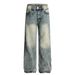 Wasteland Style Tie-Dye Washed Denim Loose Long Men's American Street Fashion Vintage Distressed Wide-Leg Straight Pants_mkmklike.com