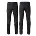 Pulse Foreign Trade Fashion European And American Black Patch Ripped Jeans Men's Simple Slim Fit Skinny Pants_mkmklike.com