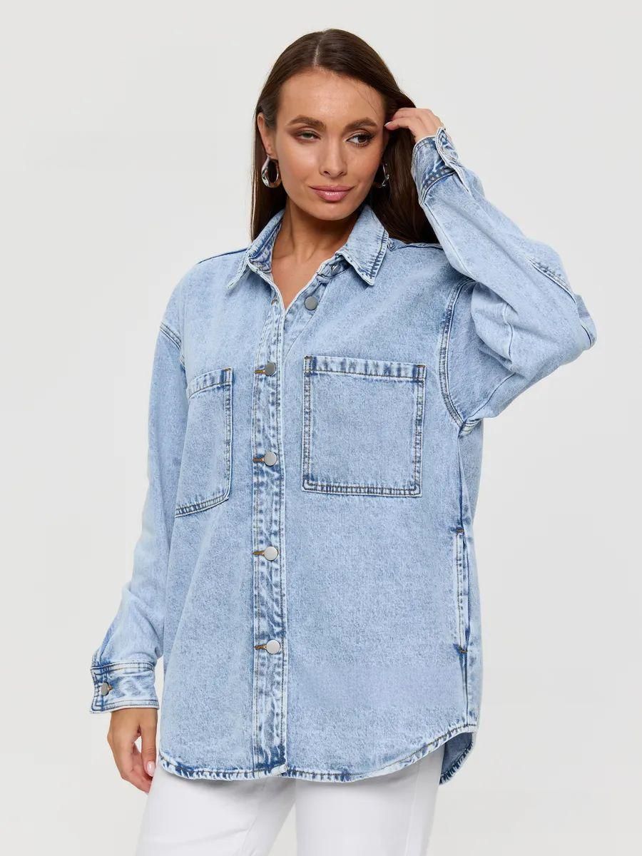 Plus Size Denim Shirt - Oversized Women's Casual Button Down Chambray Top Lightweight Loose Fit Jean Jacket For Women_mkmklike.com