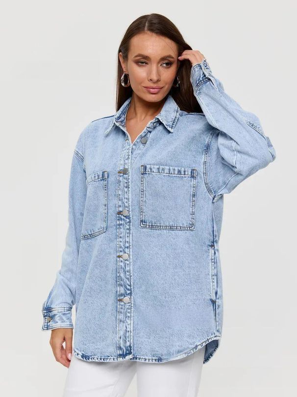 Plus Size Denim Shirt - Oversized Women's Casual Button Down Chambray Top Lightweight Loose Fit Jean Jacket For Women_mkmklike.com