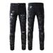 Fashion Casual Slim Fit Handsome Jeans Men's PU Pentagram Patch Splicing Trendy American High Street Ripped Stars_mkmklike.com