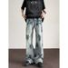 Cleanfit Washed Dirty Wide Jeans For Men, American Fashion Brand High Street Design, Slightly Flared Straight Leg Pants_mkmklike.com