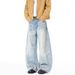 Men's Vintage Denim Trousers With Button Cuffs & Curved Hem Baggy Fit Retro Streetwear Jeans_mkmklike.com