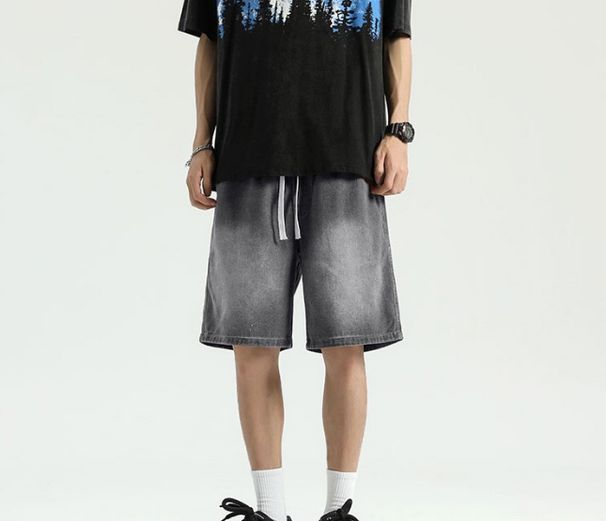 2025 Summer New Fashionable Brand Straight-Cut Pants, Versatile Loose-Fitting Casual Five-Inch Jeans_mkmklike.com