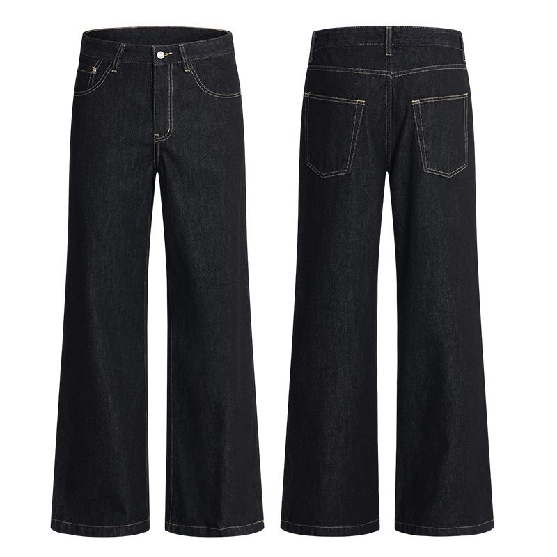 Men's Clothing & Archer0603 & American Retro Old Money Style Raw Denim Black Wide Leg Jeans Men's Cleanfit Floor Length Pants_mkmklike.com
