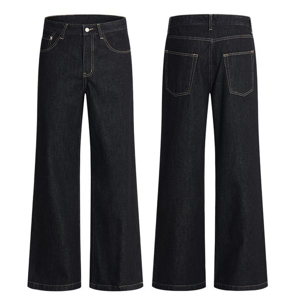Men's Clothing & Archer0603 & American Retro Old Money Style Raw Denim Black Wide Leg Jeans Men's Cleanfit Floor Length Pants_mkmklike.com