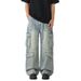 Men's Clothing & Archer0603 & American Streetwear High Street Washed Patchwork Straight Leg Loose Fit Jeans Men's Distressed Multi Pocket Pants_mkmklike.com