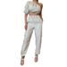 Women's Clothing Summer New Fashion Slant Collar Raglan Sleeve Top Casual Style Trousers Two piece Set_mkmklike.com