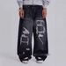 "90s Vintage Distressed High-Waisted Jeans – Relaxed Wide-Leg Denim Pants With Stretch (Black, S-XXL)"_mkmklike.com