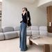 High Waist Blue Washed Jeans For Women – Relaxed Straight Leg Denim Pants (90s Vintage, Oversized Fit, Cotton-Blend, S-XL, Long Length)_mkmklike.com