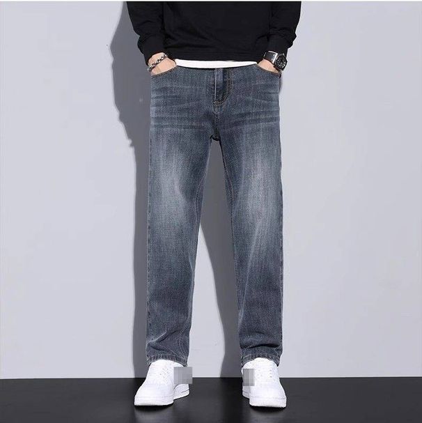 Men's Vintage Straight Leg Jeans - Fleece Lined, Stretch, Relaxed Fit, Casual Winter Trousers For Men (Blue Grey, Dark Blue, Black, Dark Grey)_mkmklike.com