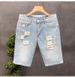 Men's Summer Thin Ripped Denim Shorts Trendy Brand Handsome Straight Slim Fit All Match Beggar Pants_mkmklike.com