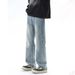 Men's Clothing Retro Washed Straight Leg Men's Clean Fit Vintage Washed Straight-Leg Jeans – Light Blue Relaxed High-Waisted Long Pants (S-3XL)_mkmklike.com