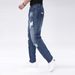 Men's Ripped Jeans Straight Leg Non Elastic Motorcycle Street Chic Blue Denim Pants Slim Straight Leg Pants_mkmklike.com