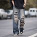 American Retro Ripped Jeans Men's Spring And Autumn Washed Old Loose Wide-leg Straight Mopping Tide High Street Pants_mkmklike.com