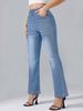 Women's Clothing Jeans Elastic Waist Stretch Washed Jeans Flared Pants_mkmklike.com