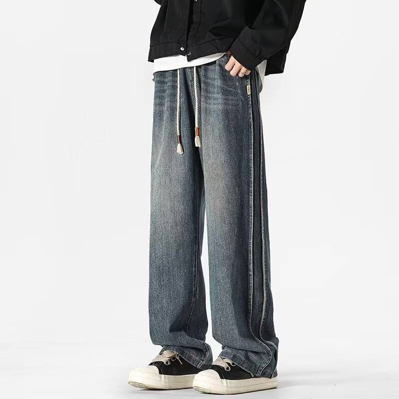 Retro Washed Denim Pants For Men – Streetwear Oversized Straight Fit With Distressed Details (M-XXXL) – 90s Grunge Aesthetic & Comfort Stretch_mkmklike.com