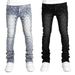 2026 Fashion Jeans Youth/Men Cotton Mid Waist Elasticity Diamond Inlaid Straight Type Stacking Denim Pants_mkmklike.com