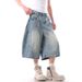 Men's Clothing Streetwise Distressed Denim Jeans - Vintage-Inspired Relaxed Fit Cropped Pants With Raw Hem Detail For Men & Women_mkmklike.com