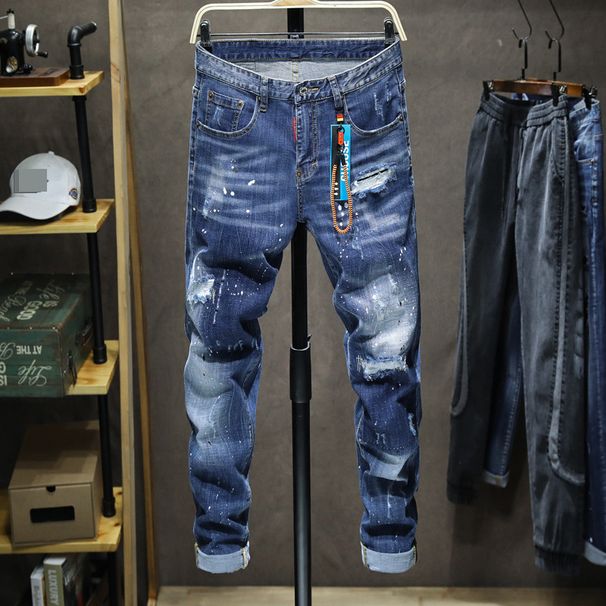 Men's Clothing Washed Ripped Slim Stretch Jeans Casual High Street Youth Export Skinny Jeans Trousers_mkmklike.com