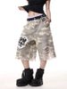 "Men's Camo Patchwork Distressed Denim Shorts – Vintage Streetwear Style (Relaxed Fit, Frayed Hem, 7/10 Length)"_mkmklike.com