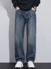 Men's Vintage Washed Jeans – High Street Distressed Denim Pants, Relaxed Fit Straight-Leg Trousers With Faded Details, Fall Collection_mkmklike.com