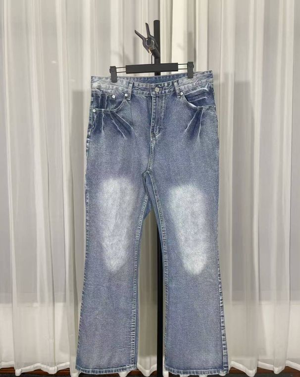 Vintage-Inspired Light Blue Distressed Flared Jeans | Clean Fit | High-Quality Cotton | Straight Leg | Youthful Style_mkmklike.com