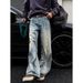 Men's Loose Fit Straight Leg Jeans Retro Washed Embossed Whiskered Distressed Casual Wide Leg Trousers_mkmklike.com