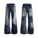 Men's Distressed Wide Leg Jeans High Street Washed Crackle Print Flared Trousers Ombre Effect Comfortable Denim_mkmklike.com