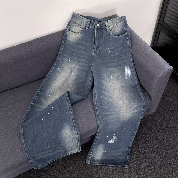 Women's High Waist Wide Leg Jeans - Spring Trendy Star & Diamond Embellished Trousers, Flowy Floor-Length Denim Pants_mkmklike.com