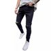 SBS High Quality Men's Black Slim Fit Jeans Trendy Ripped With Knee Holes Long Export Style Casual Pants_mkmklike.com