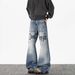 Streetwear Men's Printed Jeans - Trendy High-Fashion Hip-Hop Denim Pants With Bold Lettering For Urban & Casual Style_mkmklike.com