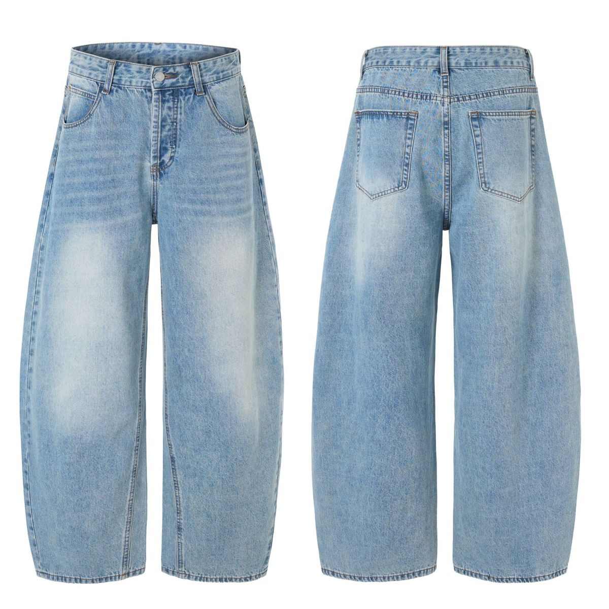 Men's Clothing & Archer0603 & American Style Blue Curved Blade Jeans For Men And Women, Washed, Three Dimensional Retro, Slimming Wide Leg Pants_mkmklike.com