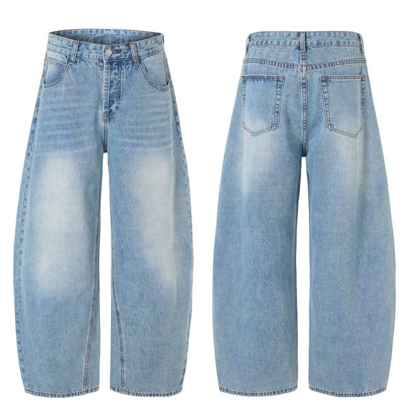 Men's Clothing & Archer0603 & American Style Blue Curved Blade Jeans For Men And Women, Washed, Three Dimensional Retro, Slimming Wide Leg Pants_mkmklike.com