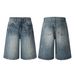 Men's Clothing New High Street Lightning Pattern Washed Retro Shorts Men And Women Style Denim Casual Pants_mkmklike.com