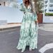 Long Skirt Commuting Hollow V-neck Floral High Waist Swing Dress_mkmklike.com