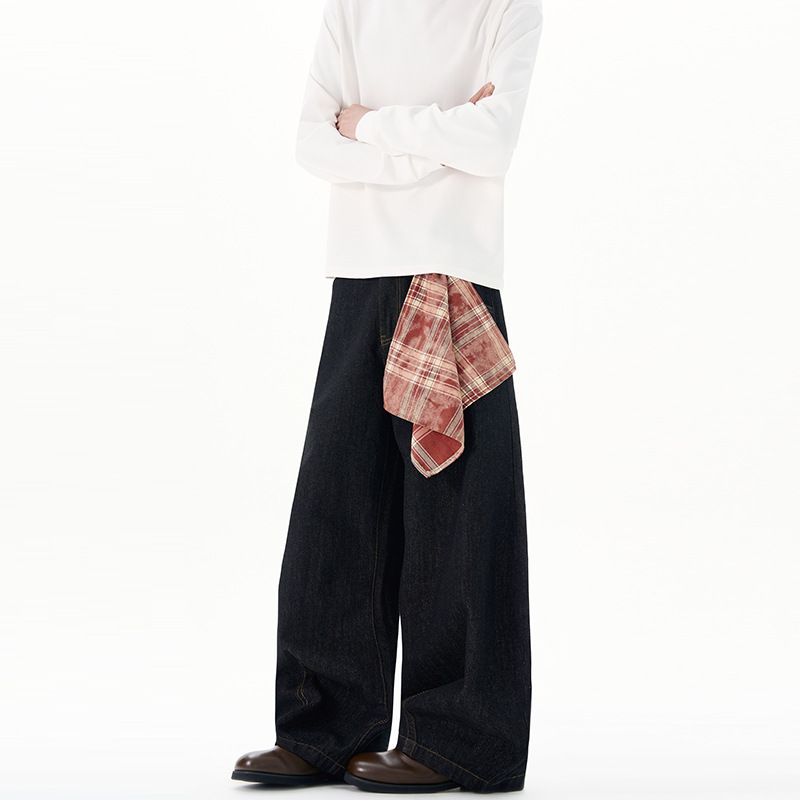Men's Raw Cutaway Jeans Unisex Design Baggy Style Wide Leg Fit With Detachable Bandana_mkmklike.com