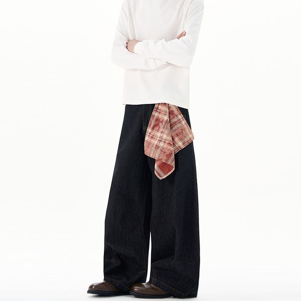 Men's Raw Cutaway Jeans Unisex Design Baggy Style Wide Leg Fit With Detachable Bandana_mkmklike.com