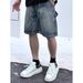 Men's Washed Blue Denim Shorts Straight Leg Five Point Pants Summer Retro High Street Style Logging Workwear_mkmklike.com