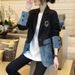 Women's Clothing Petite Women's Korean Style British Denim Blazer Casual Elegant Patchwork Blazer Long Sleeve For Formal & Casual For Women_mkmklike.com