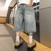 Men's Loose Fitting Ripped Jeans Trendy High Street Washed Distressed Wide Leg Cropped Blue Korean Style in Stock_mkmklike.com