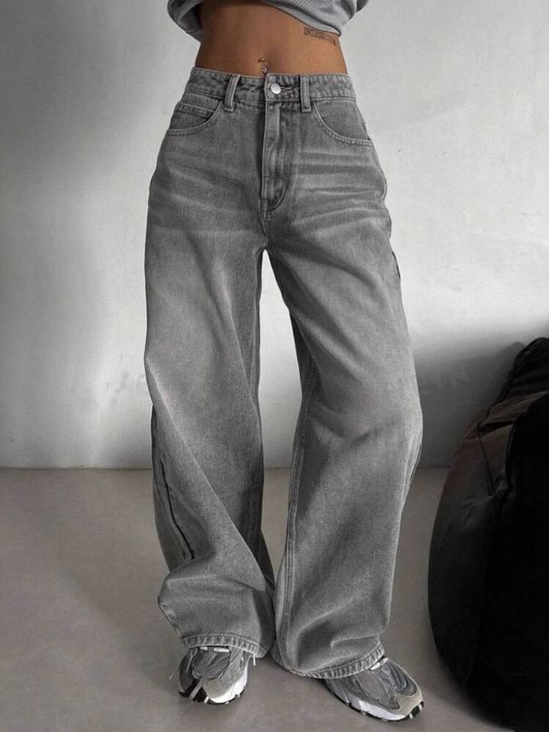 K Retro High Waisted Jeans, Trendy High Street Design, Loose And Slimming Straight Leg Pants_mkmklike.com
