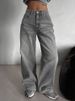 K Retro High Waisted Jeans, Trendy High Street Design, Loose And Slimming Straight Leg Pants_mkmklike.com